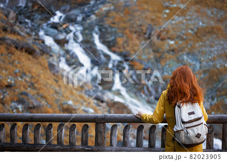 girl on the background of a waterfall girl on the background of a waterfall 82023905
