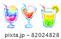 グラデーションのトロピカルジュースセット　ブルーハワイ　ベリー系　ゴールデンキウイ　水彩イラスト 82024828
