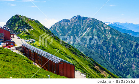 夏の唐松岳登山：唐松岳頂上山荘と五竜岳 82025862