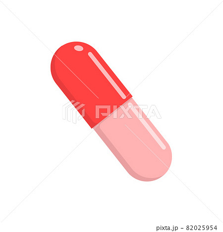 Red medicine capsule isolated on white background. Painkiller or antibiotic. Medical therapy concept. Vector cartoon illustration Red medicine capsule isolated on white background. Painkiller or antibiotic. Medical therapy concept. Vector cartoon illustration 82025954