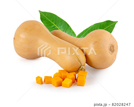 butternut squash half isolated on white background with clipping path 82028247