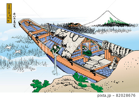 葛飾北斎イメージ常州牛堀題名入り明るいバージョン白バック 葛飾北斎イメージ常州牛堀題名入り明るいバージョン白バック 82028676