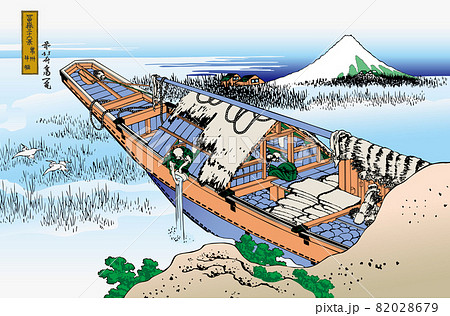 葛飾北斎イメージ常州牛堀題名入り明るいバージョン 82028679