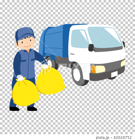 Garbage truck and smiling cleaner man (color) Garbage truck and smiling cleaner man (color) 82028752