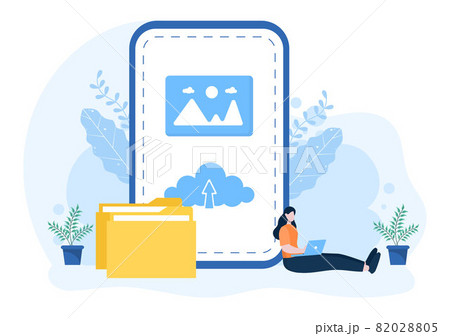 Upload Image Background of Online Devices Information and Data to Social Networks with Cloud Service or Loading Concept Vector Illustration 82028805