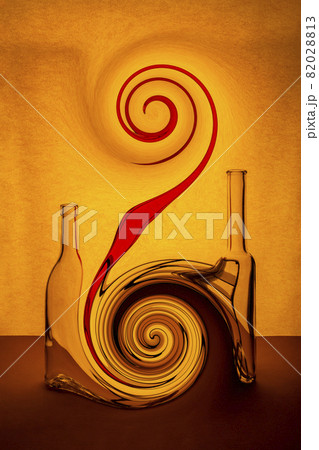 Abstract still life with glass bottles with distortion 82028813