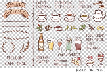 カフェメニュー　イラスト素材　線画　手描き　カラー 82029369