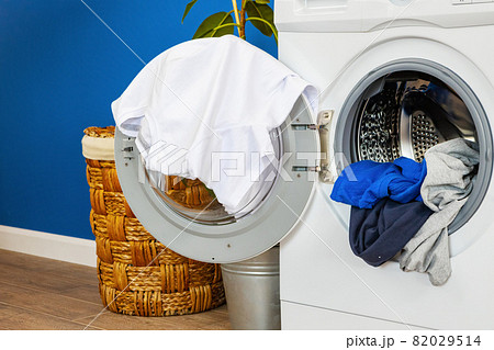 Laundry room. Close up of washing machine Laundry room. Close up of washing machine 82029514