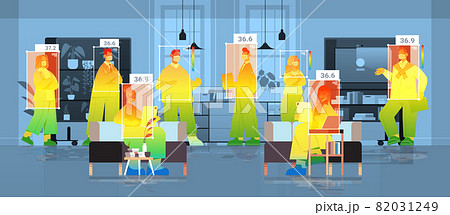 detecting elevated body temperature of businesspeople in office checking by non-contact thermal ai camera stop coronavirus detecting elevated body temperature of businesspeople in office checking by non-contact thermal ai camera stop coronavirus 82031249