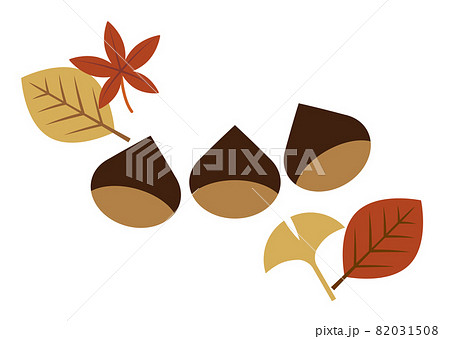 栗と紅葉と落ち葉のイラストのイラスト素材