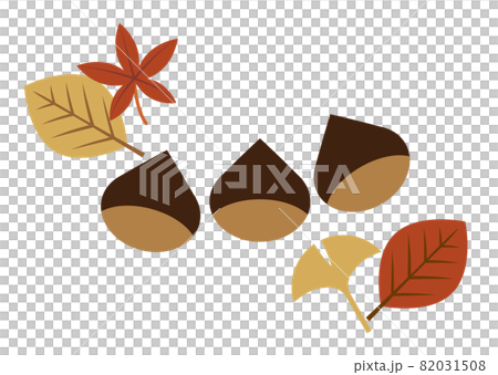 Illustration of chestnuts, autumn leaves and fallen leaves Illustration of chestnuts, autumn leaves and fallen leaves 82031508