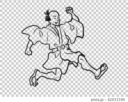 日本画タッチの走る人物イラスト 82031590