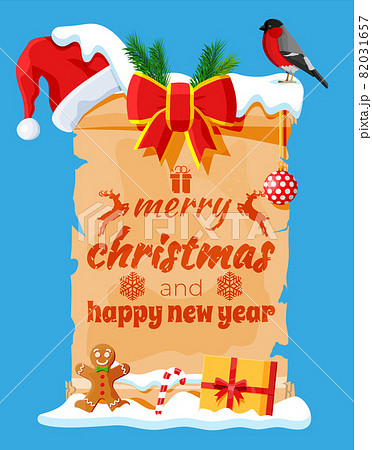 Old Christmas Parchment Scroll with Santa Hat Old Christmas Parchment Scroll with Santa Hat 82031657