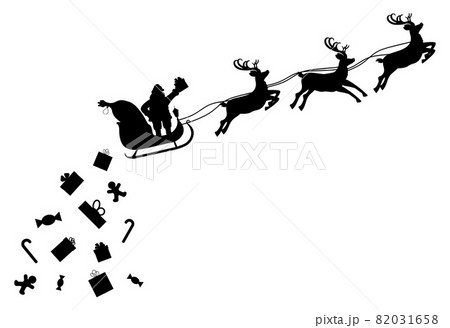 Santa claus on sleigh full of gifts and reindeer Santa claus on sleigh full of gifts and reindeer 82031658
