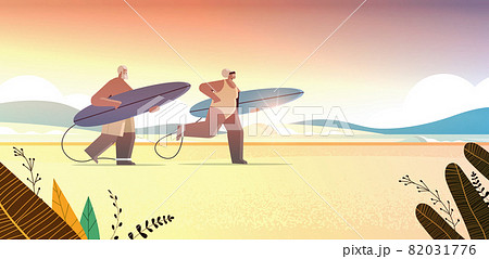 Senior Couple With Surf Boards Aged Man Woman のイラスト素材