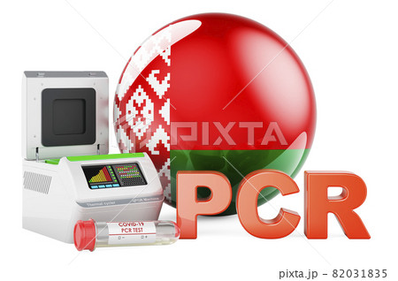 PCR test for COVID-19 in Belarus, concept. PCR thermal cycler with Belarusian flag, 3D rendering PCR test for COVID-19 in Belarus, concept. PCR thermal cycler with Belarusian flag, 3D rendering 82031835