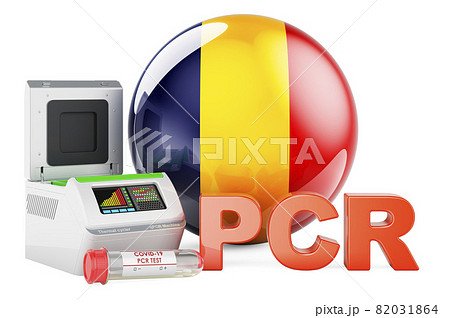 PCR test for COVID-19 in Romania, concept. PCR thermal cycler with Romanian flag, 3D rendering PCR test for COVID-19 in Romania, concept. PCR thermal cycler with Romanian flag, 3D rendering 82031864