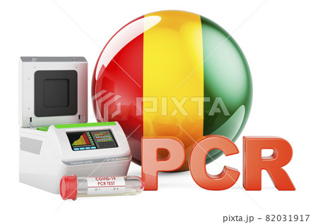 PCR test for COVID-19 in Guinea, concept. PCR thermal cycler with Guinean flag, 3D rendering PCR test for COVID-19 in Guinea, concept. PCR thermal cycler with Guinean flag, 3D rendering 82031917