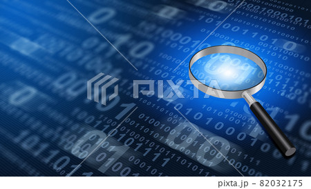 バイナリーコードを虫眼鏡で検索、データサーチのイメージ 82032175