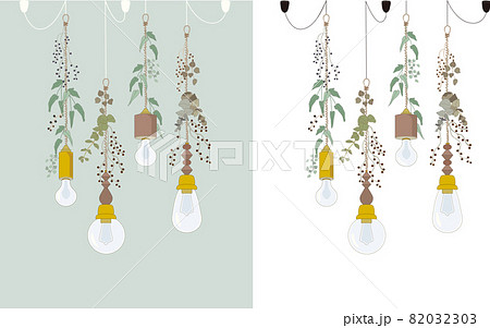 照明とドライフラワーのおしゃれ空間のイラスト素材