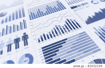 円グラフや棒グラフの様々なビジネス資料 財務グラフ 金融チャートのイラスト素材