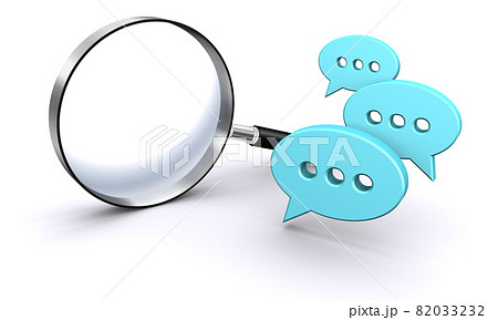 インターネットやSNSのコメントを検索するイメージ、吹き出しアイコン、虫メガネ インターネットやSNSのコメントを検索するイメージ、吹き出しアイコン、虫メガネ 82033232