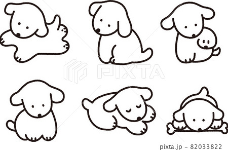 ゆるくてかわいいシンプルな犬セットのイラスト素材 0332