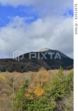 ビーナスラインの女の神展望台から紅葉の蓼科高原と蓼科山 82033878