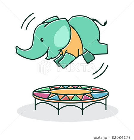 Cute Baby Elephant Happy Friendly Playing Jumping Trampoline Cartoon Character 82034173