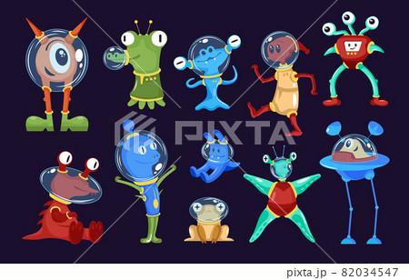 Cartoon Alien Characters Set 82034547