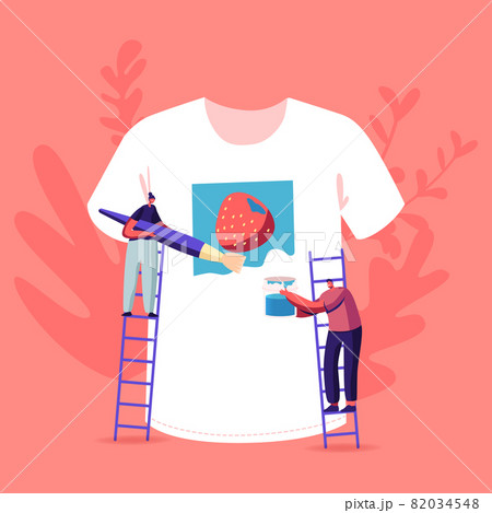 People Create Handmade Apparel Design. Tshirt Print, Diy Hobby Workshop Concept. Tiny Male and Female Characters 82034548