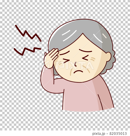 老婦人痛苦地抱著她的太陽穴 老婦人痛苦地抱著她的太陽穴 82035013