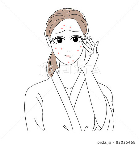 女性 美肌 肌トラブル 美容 スキンケア ニキビ 悩む顔 困り顔 バスローブ 女性 美肌 肌トラブル 美容 スキンケア ニキビ 悩む顔 困り顔 バスローブ 82035469