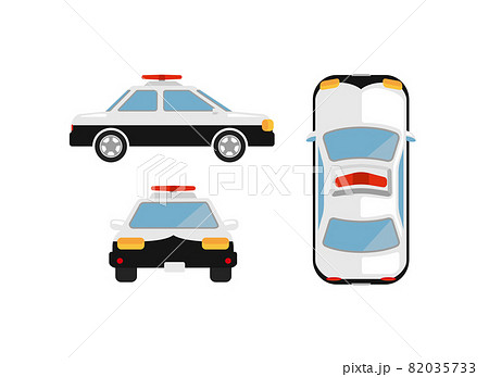 パトカー 警察車両 カラーイラストセット 前面 側面 俯瞰 のイラスト素材