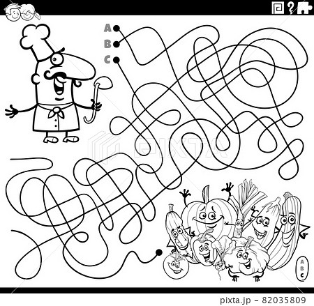maze with chef and vegetables coloring book page 82035809
