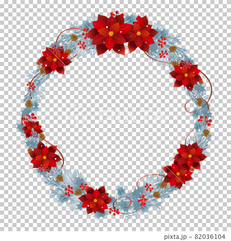 Christmas wreath of poinsettia and silver leaves 82036104