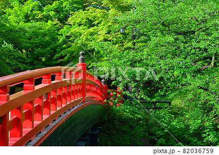 Traditional red bridge in Japanese temple Traditional red bridge in Japanese temple 82036759