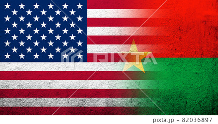 United States of America (USA) national flag with National flag of Burkina Faso. Grunge background 82036897