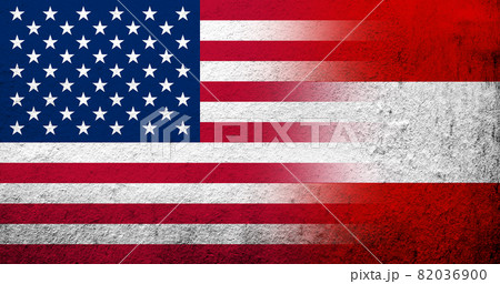 United States of America (USA) national flag with National flag of Austria. Grunge background 82036900