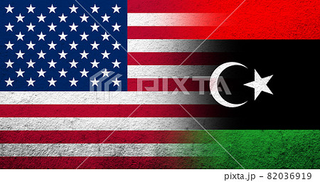 United States of America (USA) national flag with Libya National flag. Grunge background United States of America (USA) national flag with Libya National flag. Grunge background 82036919