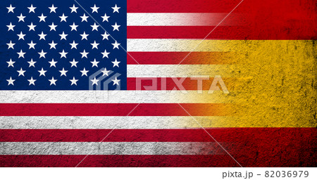 United States of America (USA) national flagwith Kingdom of Spain National flag. Grunge background 82036979