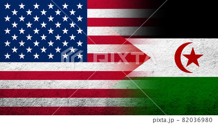 United States of America (USA) national flag with Western Sahara national flag. Grunge background United States of America (USA) national flag with Western Sahara national flag. Grunge background 82036980