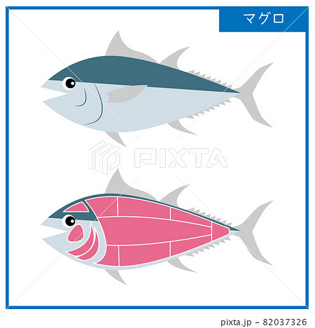 図 可愛いマグロと部位のシンプルなイラスト ベクターのイラスト素材