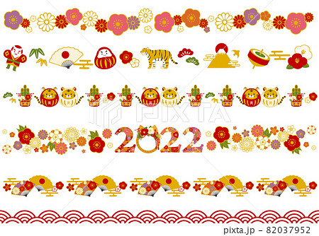 2022年のお正月イメージの罫線のベクターイラストセット素材(寅年) 82037952