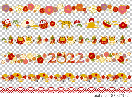 2022年のお正月イメージの罫線のベクターイラストセット素材(寅年) 82037952