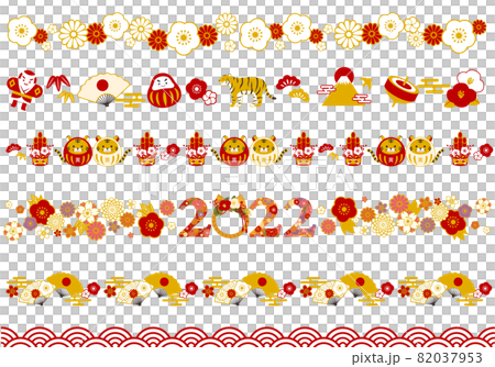 2022年のお正月イメージの罫線のベクターイラストセット素材(寅年) 2022年のお正月イメージの罫線のベクターイラストセット素材(寅年) 82037953