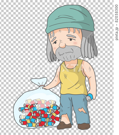 空き缶を集めるホームレスの男性 82038300