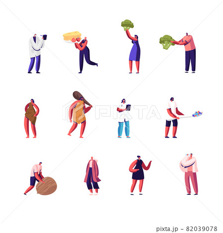 Set of Male and Female Characters Patients and Doctors, Paleo Diet Nutrition. Tiny People with Huge Food, Drinking Water Set of Male and Female Characters Patients and Doctors, Paleo Diet Nutrition. Tiny People with Huge Food, Drinking Water 82039078