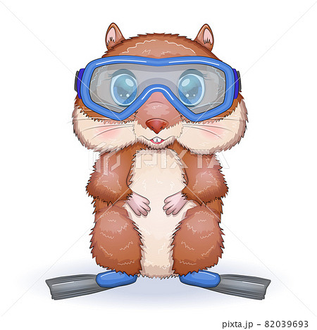 Cute hamster in flippers and glasses, summer concept, hamster cartoon characters, funny animal character. Cute hamster in flippers and glasses, summer concept, hamster cartoon characters, funny animal character. 82039693