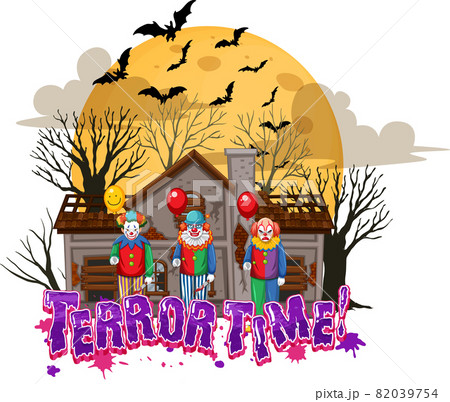 Terror Time text design with Haunted House Terror Time text design with Haunted House 82039754